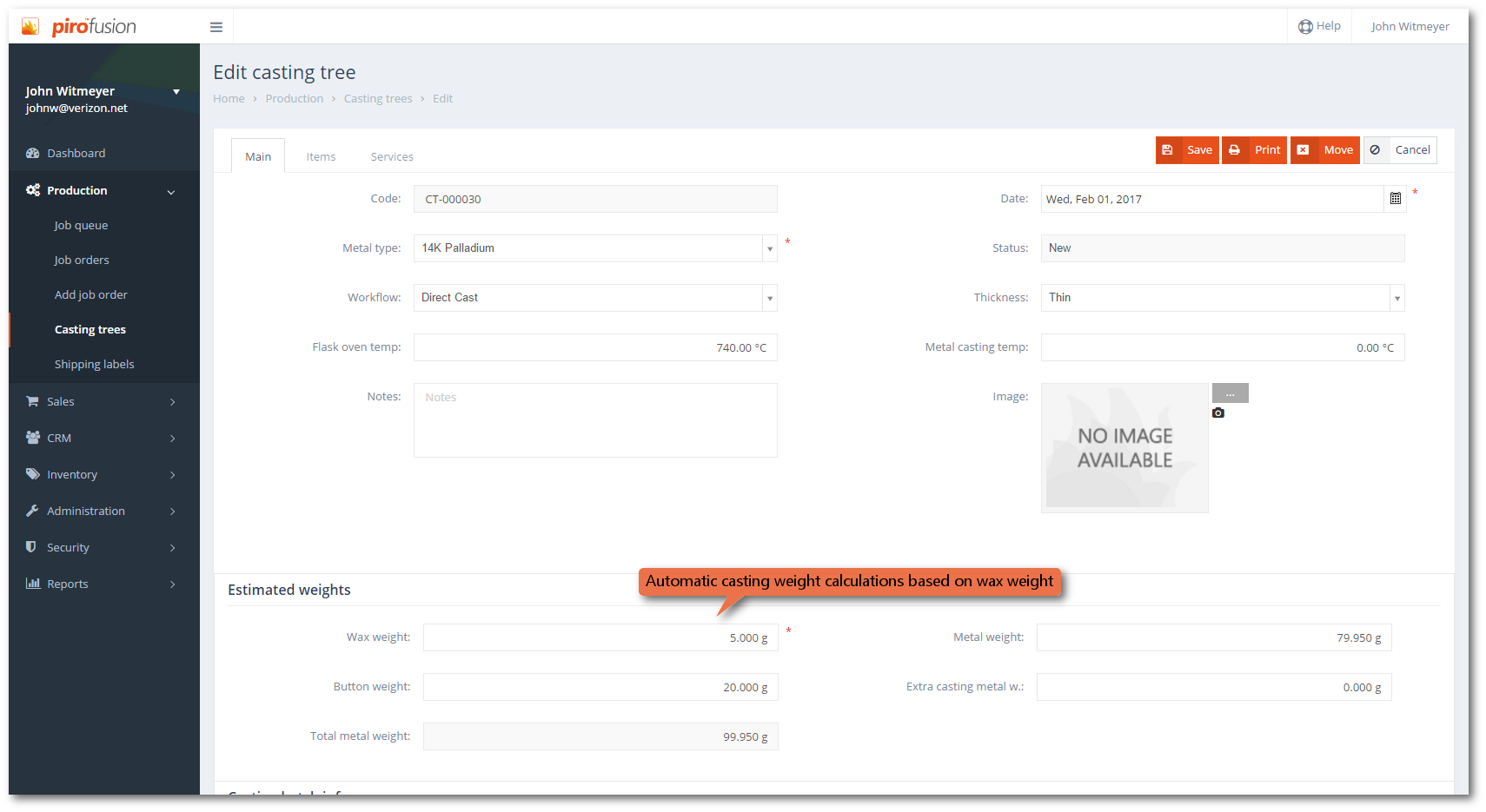 Jewelry casting management | PIRO Fusion cloud-based jewelry software