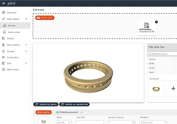 Screenshot of PIRO job order automation interface
