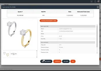 Screenshot of PIRO customer portal interface with ring order and profile management options
