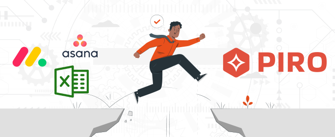 Graphic showing leap from spreadsheets to PIRO Fusion system