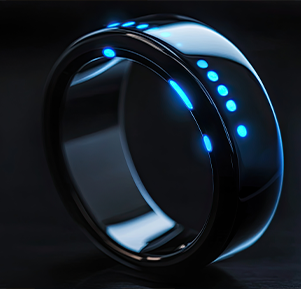 Illustration of smart jewelry ring with LED indicators