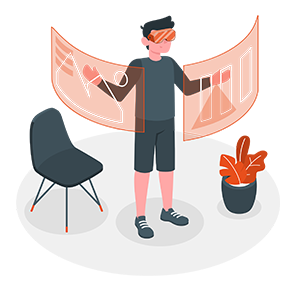 Illustration of man using AR glasses for jewelry try-on