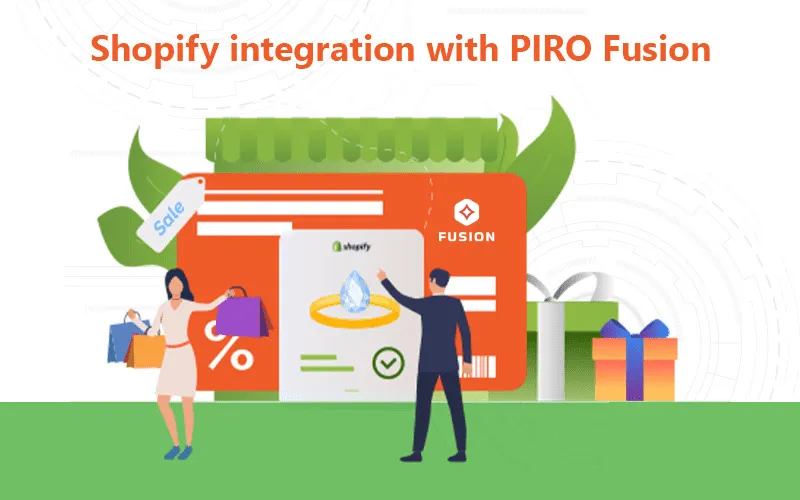 Illustration of Shopify bi-directional integration with PIRO Fusion jewelry software
