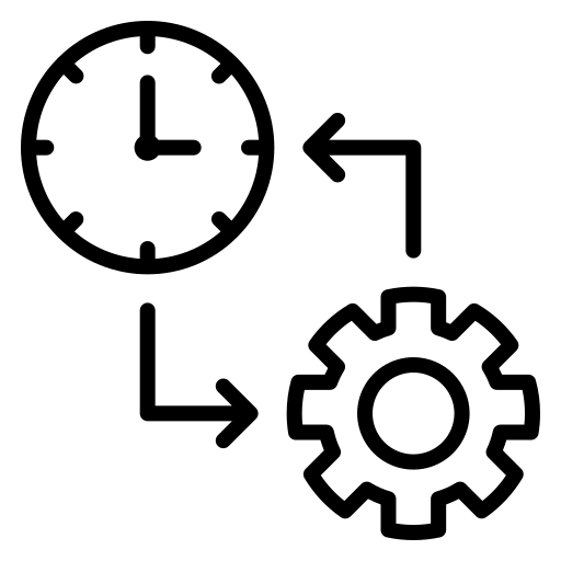 User assignments and activities tracking icon with clock and gear