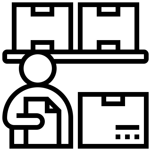 Complete inventory tracking icon with warehouse shelves
